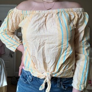Off the Shoulder Yellow Roxy Striped Shirt